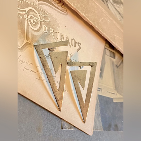 Large Vintage Sterling Silver Taxco Geometric Triangle Pierced Earrings TS-45 - Picture 3 of 11